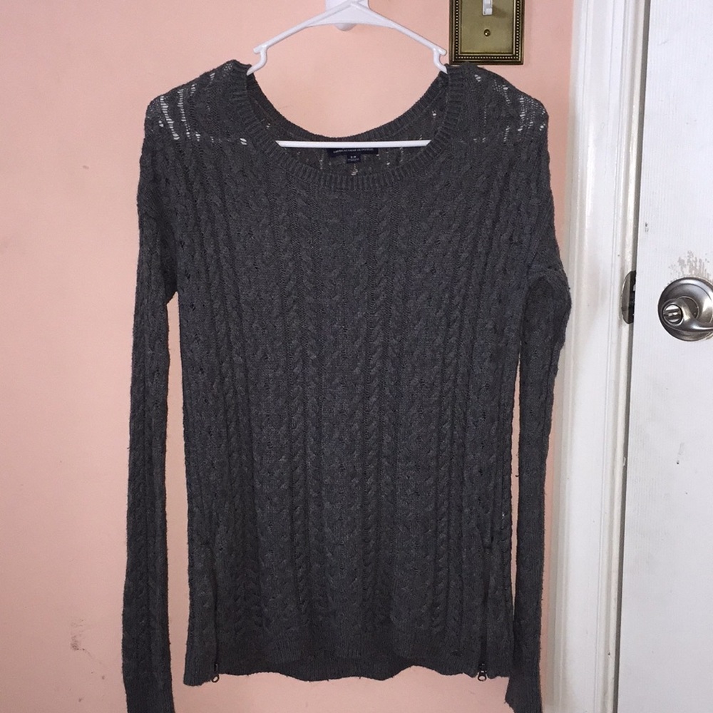 Gray Knit Sweater with Zipper Sides